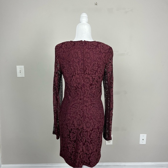 TOBI RAVEN WINE LACE BODYCON LONG SLEEVE MINI DRESS PLUNGE ILLUSION NECK LARGE - Picture 14 of 16